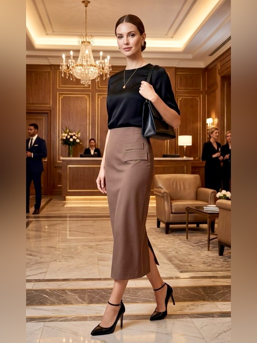 Paul et Duffier Tailored Brown Pencil Skirt with Patch Pocket Detail EUC Size 6